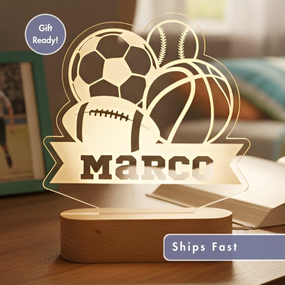 Personalized Sports Night Light | Custom Baseball, Football, Basketball & Soccer - Picture 1 of 8